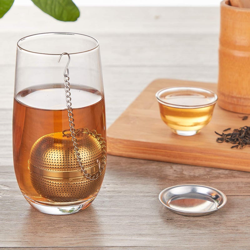 YEOSEN Tea Infuser Ball,Tea Strainer Ball for Loose Leaf Tea, Spice Infuser Stainless Steel Mesh, Fine Threaded Connection, 4.3 inch Chain with Drip Tray - Image 5
